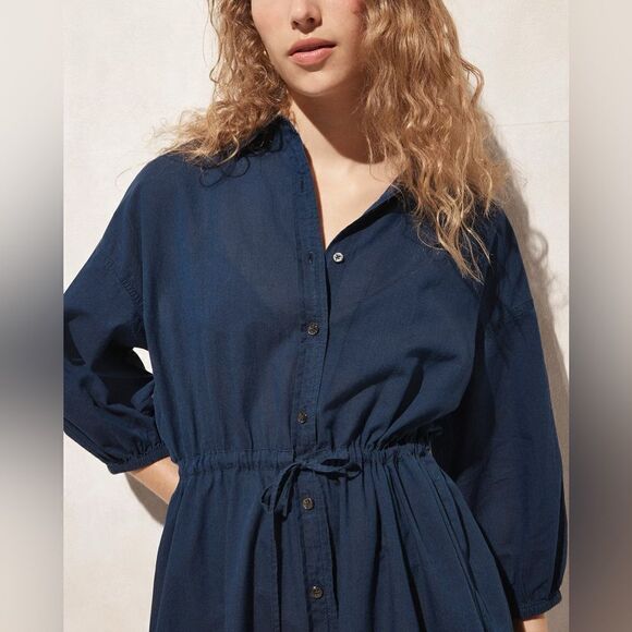 J Crew Cinched Shirt Dress in Indigo Cotton Voile NWT - Picture 4 of 9